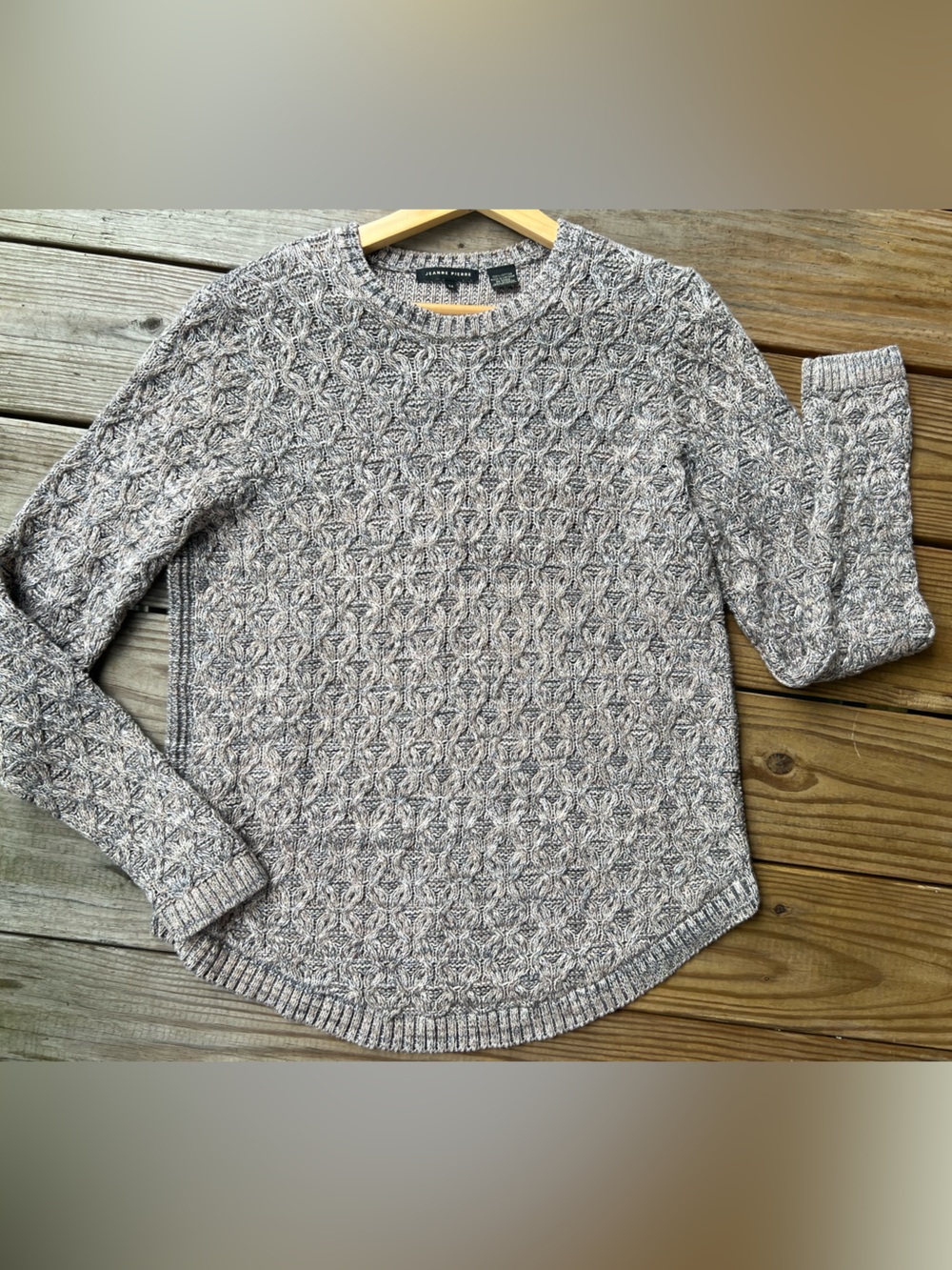 JEANNE PIERRE Heather Gray Textured Crewneck Sweater Medium